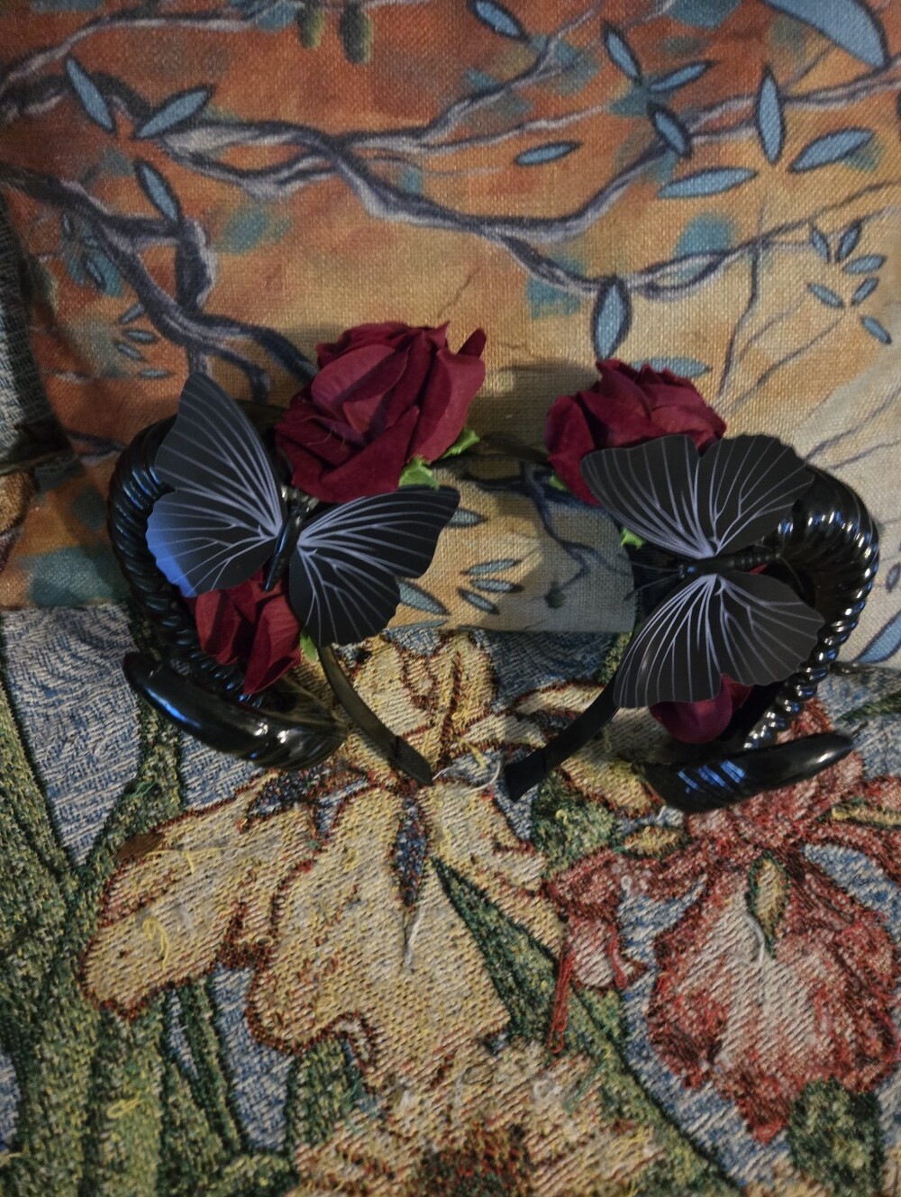 Black Butterfly Floral Headband - Women Accessories Gothic